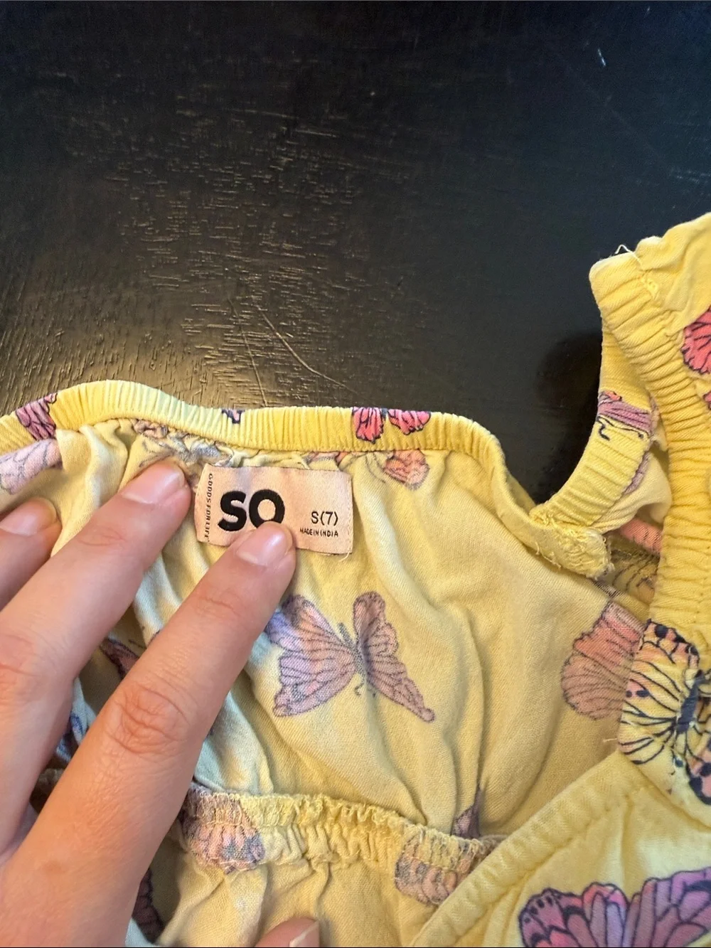 SO Yellow Dress with Pink and Purple Butterfly Print